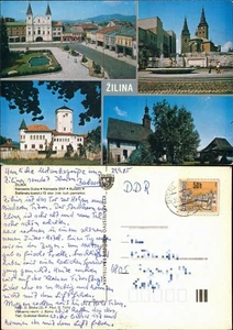 Cartolina Sillein Žilina|Zsolna|Żylina cartolina illustrata piazza chiesa 1985 - Foto 1 di 3