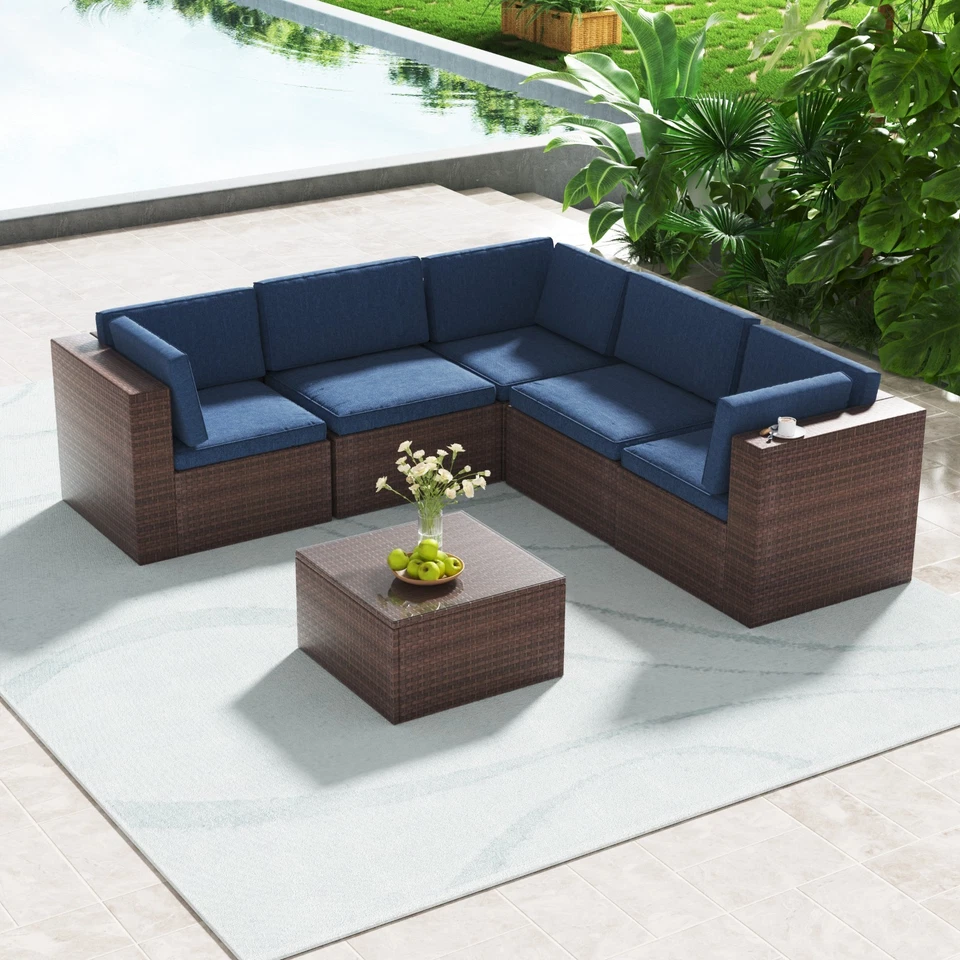 Patio Furniture Set 6 Pieces Outdoor Sectional High Backrest Patio Sofa - Image 1 of 1