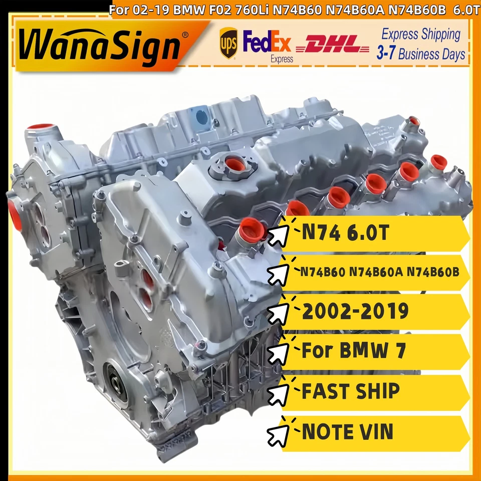 Long Block Engine Assembly For 02-19 BMW F02 760Li N74B60 N74B60A N74B60B  6.0T - Image 1 of 4
