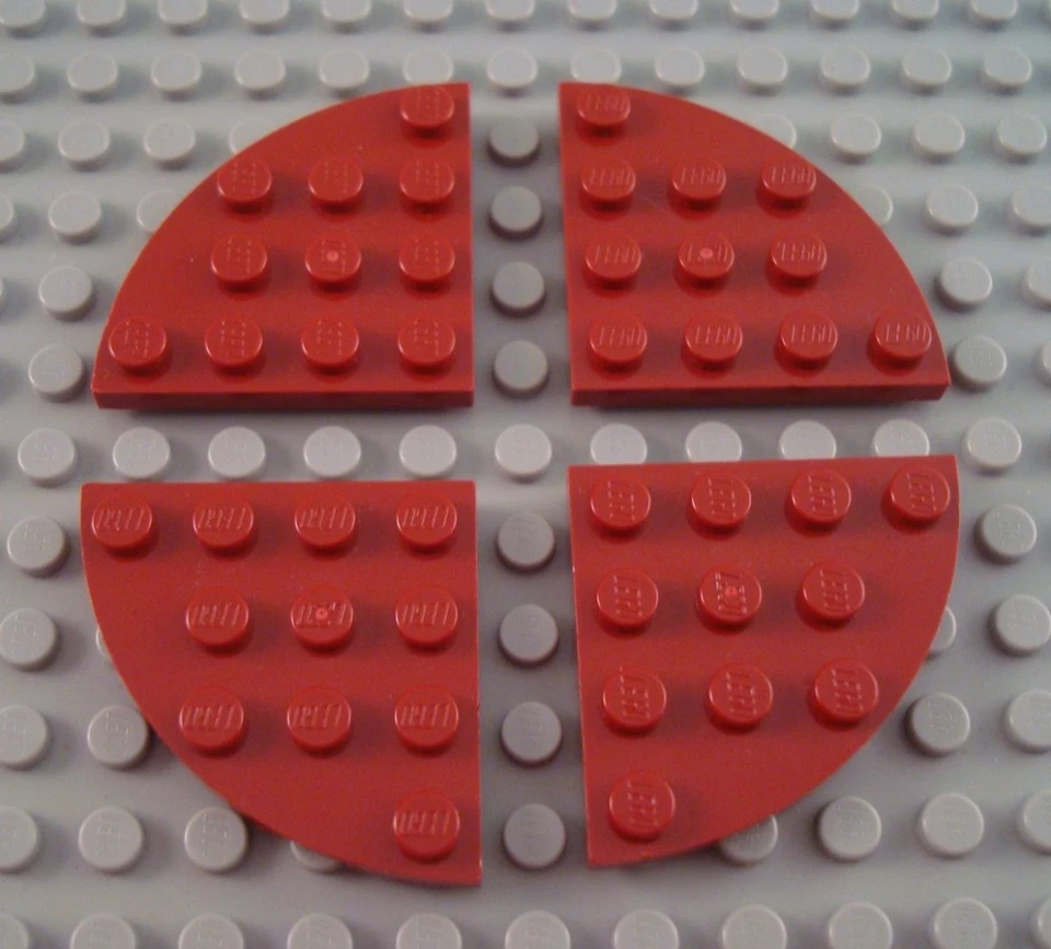 LEGO Lot of 4 Dark Red 4x4 Round Corner Flat Creator Plates - Image 1 of 1