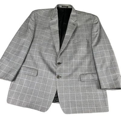 Lauren Ralph Lauren Blazer 52R Gray Windowpane Plaid Silk Wool Sport Coat Jacket - Image 1 of 4