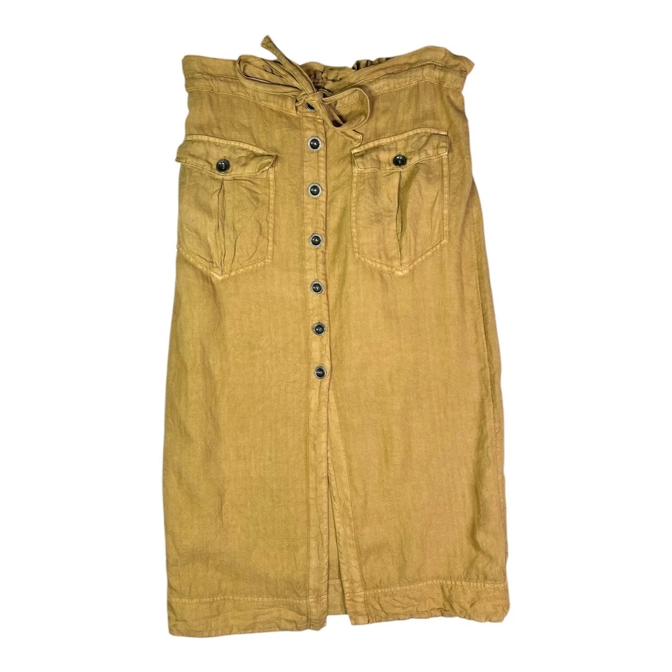 Falda Free People Talla M Lino Amarillo Dorado Botón Cordón Foto 1 de 4