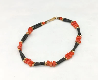 Bracciale donna vero corallo rosso di Sardegna argento 925 placcato oro - Immagine 1 di 4