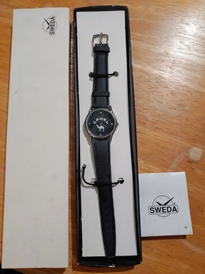 RELOJ COLECCIONABLE VINTAGE CAMEL ÓNIX SUEDA CARA NEGRA CON CORREA DE CUERO Need Bat Foto 1 de 4