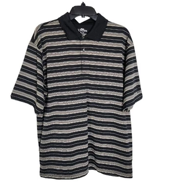 PGA Tour Mens Polo Shirt Size XL Golf Short Sleeve Black Tan Striped Polyester - Image 1 of 4