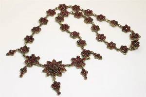 Antique Victorian Czech Bohemian Garnet Cluster Flower Link Statement Necklace - Picture 1 of 9