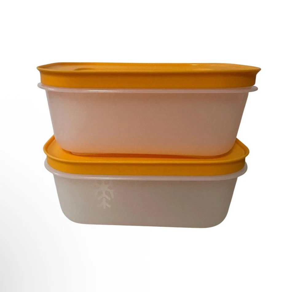Tupperware Freezer Keepers Snowflake Antarctica Small 450ml Low x 2 Orange Lid - Image 1 of 1