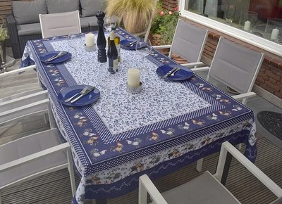 Tablecloth Non-Iron 150x240 CM Blue White With Hahnmotiv from France Provence - Image 1 of 4