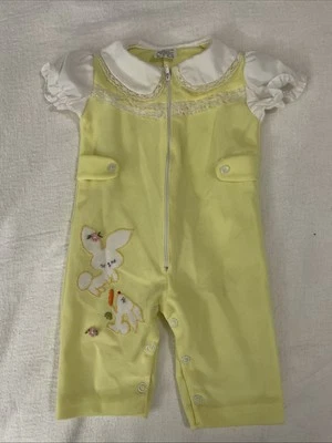 Винтажный Baby Girl кролик комбинезон желтый Puff рукав спереди молнии Пасхи - Изображение 1 из 4