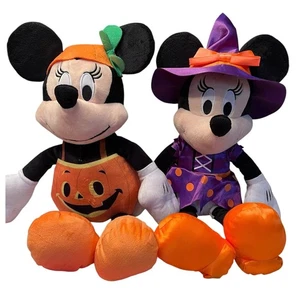 Disney Halloween Minnie Mouse Two Plush Witch & Pumpkin 18" Fall Decor Festive - Picture 1 of 11