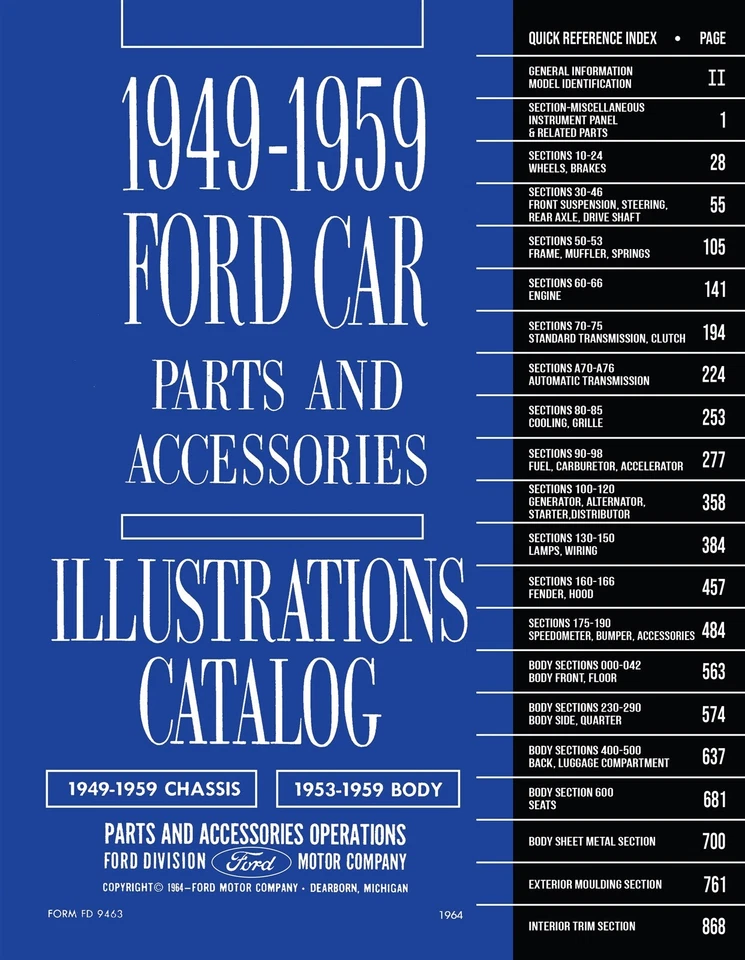 Juego de 2 volúmenes de texto y catálogo ilustrado piezas y accesorios de automóviles Ford 1949-1959 Foto 1 de 4