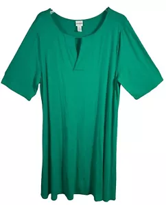 Chicos Dress 4 XXL 16-18 Short Sleeves Green Travel Resort Vacation Knee Length - Picture 1 of 4