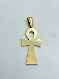 9ct Yellow Solid Gold Ankh Cross Pendant - Picture 1 of 8