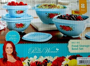 Pioneer Woman 8 Piece Sweet Rose Design Food Storage Bowl & Lid Container Set  - Picture 1 of 3