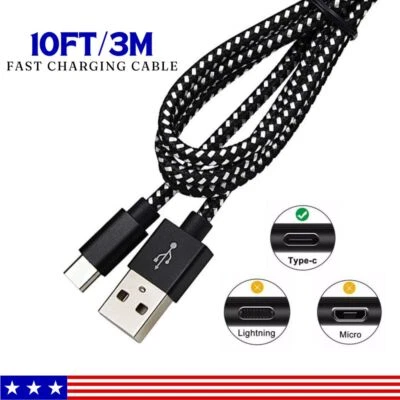 10FT Type C Data Cable Fast Charging USB-A to USB-C Charger Cord For Phone Lot - Image 1 of 4