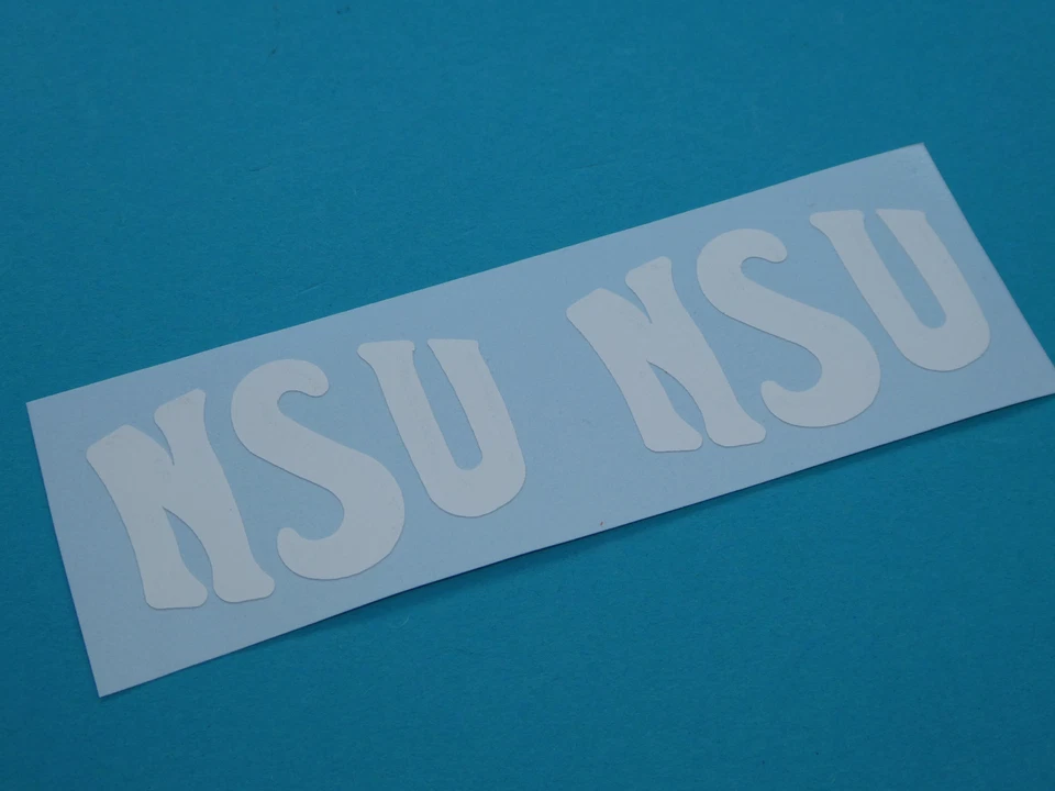 NSU "NSU" Schriftzug Logo 48mm x 30mm Aufkleber Abziehbild Weiss Neu 2 Stück - Bild 1 von 1