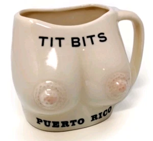 VTG Tit Bits Boobs Nipple Ceramic Mug Cup Puerto Rico Souvenir Naked Novelty - Picture 1 of 15