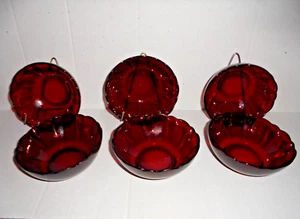 VINTAGE BERRY BOWL ANCHOR HOCKING RUBY RED MARKED ARCOROC SOME CRAZING SET OF 6 - Picture 1 of 2