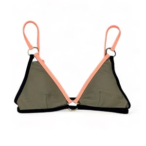 RIVER ISLAND Women's Olive,Black and Salmon Triangle Bikini Top Size 4 - Picture 1 of 6