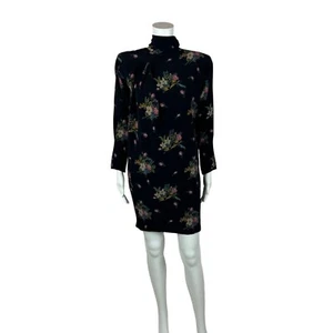 Vintage 80s Silk Dress Women's Small Ungaro Black Floral Necktie Mini Sheath - Picture 1 of 10