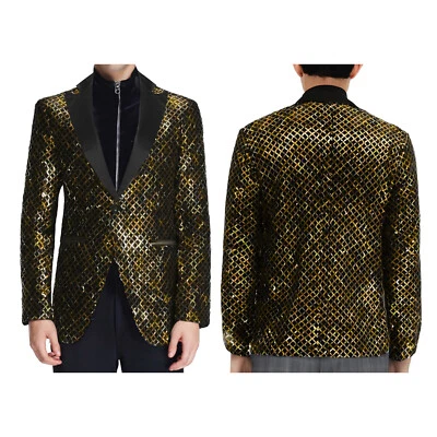 Traje Blazer Para Hombres Calce Ajustado Lentejuelas Brillantes Chaqueta Un Botón Informal Abrigo Boda  Foto 1 de 3