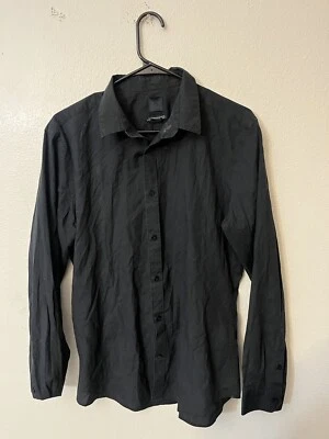 H&M  Long-Sleeve Button Up Dress Shirt Size Large Black Slim Fit - Image 1 of 4