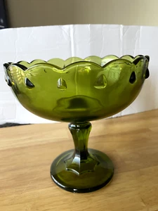 Vintage Green Glass Compote Dish Mid 20th Century - Picture 1 of 10