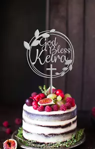 Gott segne Kuchenaufleger mit Namen, personalisierte Taufe, Kommunion Kuchenaufsatz - Bild 1 von 5