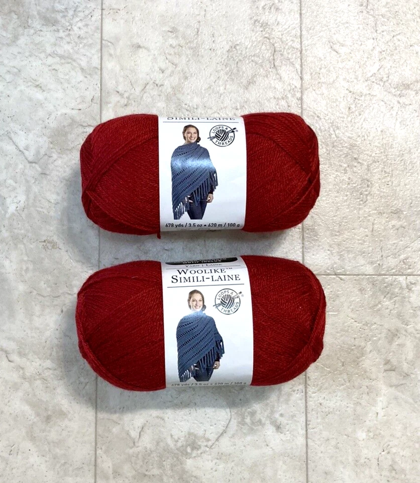 Loops & Threads Red Woolike Super Fine Acrylic Nylon Yarn 678 Yds 3.5oz