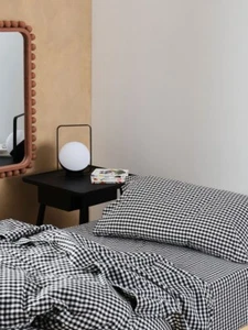 Gingham Cotton Sheet Set Black - Picture 1 of 3
