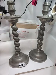 Antique Pewter Candle Holder Pair Twisted Candlebra Sigma Medieval 18" Large - Picture 1 of 22
