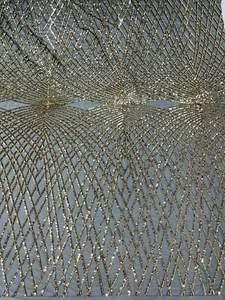 Diamond Geometric Sequins - Lt Gold on Black Mesh - 2 Way Stretch Fabric By Yard - Picture 1 of 5