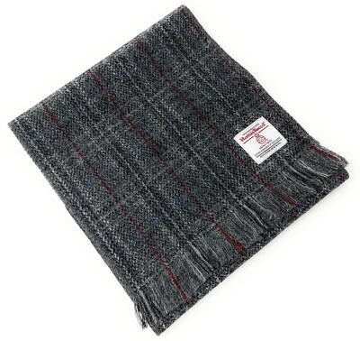 Harris Tweed Grey Tartan Scarf - Handmade Pure Wool, Unisex, Fringed - Image 1 of 4