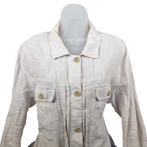 Tommy Bahama Leinen Jacke Button Down Kordelzug Taille Utility Beige M - Bild 1 von 6