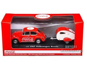 COCA-COLA 1:43 1967 VOLKSWAGEN BEETLE RED & TEARDROP TRAILER MODEL CAR 440032 - Picture 1 of 1