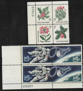 US, MNH, #1254-#1257, Chritmas Flowers & #1331-#1332 Space Issue, Blocks of 4 - Picture 1 of 1