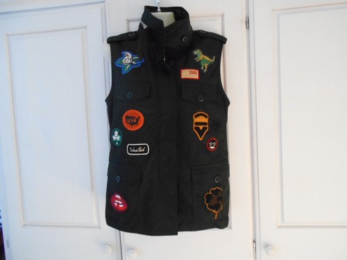 Giacca di cotone senza maniche Coach ""Gilet militare"" nuova con etichette con cappuccio distintivi 4 UK8