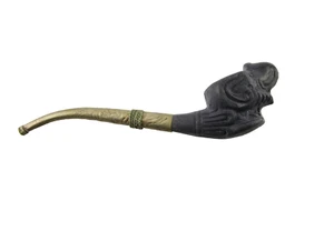 Vintage Asian Tibetan Clay Elephant Estate Pipe Silvertone Metal Stem Trunk Up - Picture 1 of 6