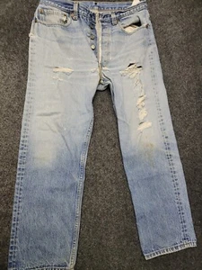 Vintage 90s Levis 501 Denim Jeans Button Fly Mens Size 33x30 Pants Distressed - Picture 1 of 24