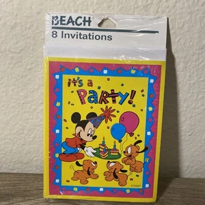 Tarjetas de invitaciones de fiesta de cumpleaños retro vintage de Mickey Mouse Walt Disney 8 quilates años 90 - Imagen 1 de 5