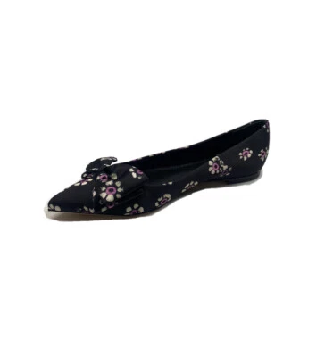 Tory Burch Rosalind Balé Liso Estampado Cetim Tamanho 8.5 Cor Preto Estampado Floral - Imagem 1 de 4