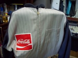 Size 44L Vintage 1980s GRAY/STRIPED Coca Cola Uniform JACKET ESTATE SALE FIND
