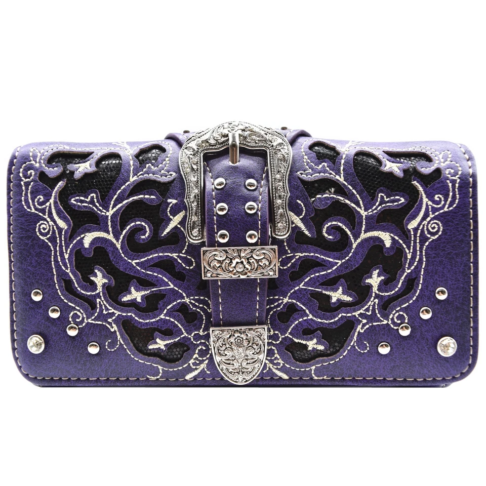 Западный стиль лист пряжка через плечо бумажник страны женщин кошелек с ремешком тройного сложения застежки - Изображение 1 из 1