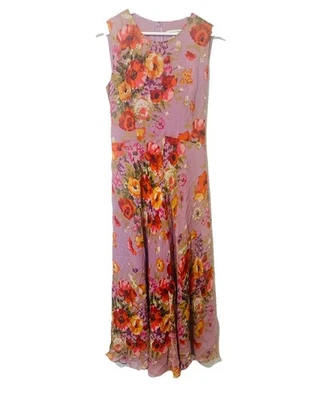 Coldwater Creek Size 12 Dress Purple Orange Zip Sleeveless Ruffle Gather Boho - Image 1 of 4