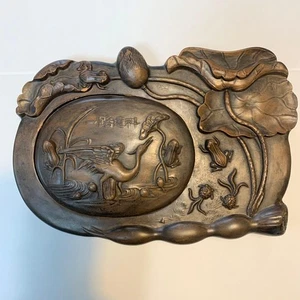 Chinesischer Tintenstein Kranich Frosch Suzuri Sumi Schleifer Kalligraphie Shodo Shuji Werkzeug - Bild 1 von 12