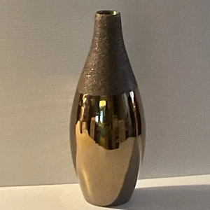 Vase Metallic Gold Textured Charcoal Neck Made in Portugal 13 1/4”tall - Picture 1 of 11