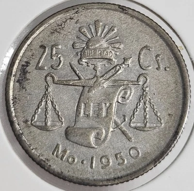 Moneda mexicana antigua de 25 centavos de plata de México 1950 - ¡ENVÍO GRATUITO! Foto 1 de 2