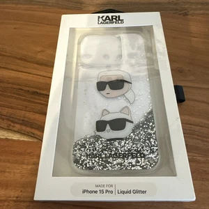 IPHONE 15 PRO - CUSTODIA RIGIDA PC/TPU BIANCA GLITTER LIQUIDO - KARL LAGERFELD - Foto 1 di 8