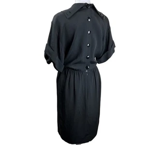 Oscar De La Renta Vintage Black Dress Cowl Neck Button Back Classic Jackie Lux - Picture 1 of 13