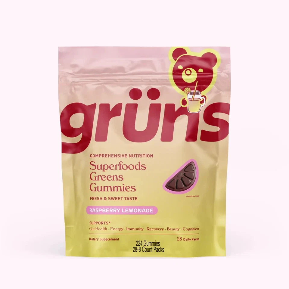 Gruns Adultos Super Verdes Gomitas, Superalimento Osos 28 Paquetes Limonada Frambuesa Foto 1 de 1